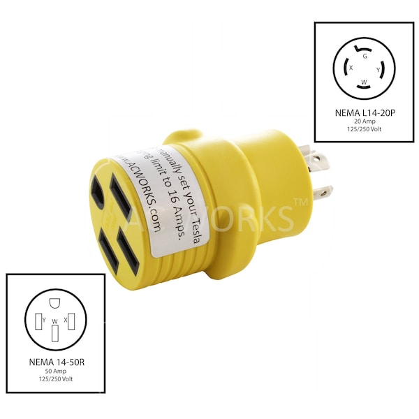 Adapter NEMA L14-20P 20A 4-Prong Plug To NEMA 14-50R 50A 125/250V Connector